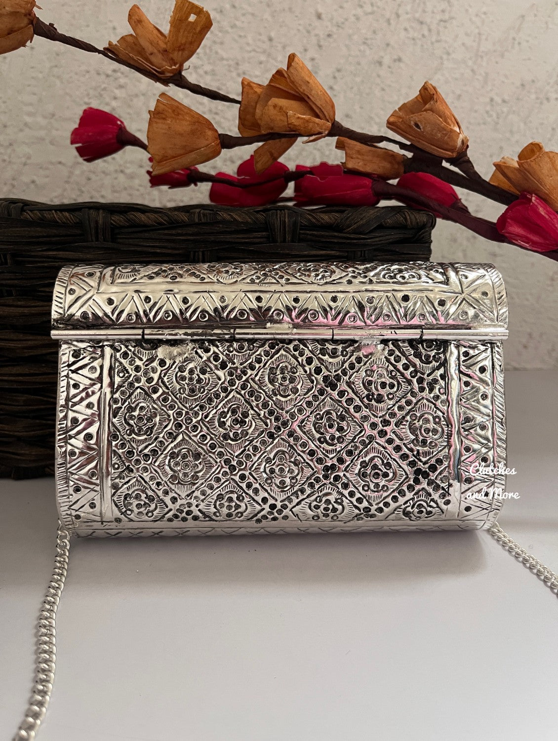 Silver Brass Clutch with Pearl Handle