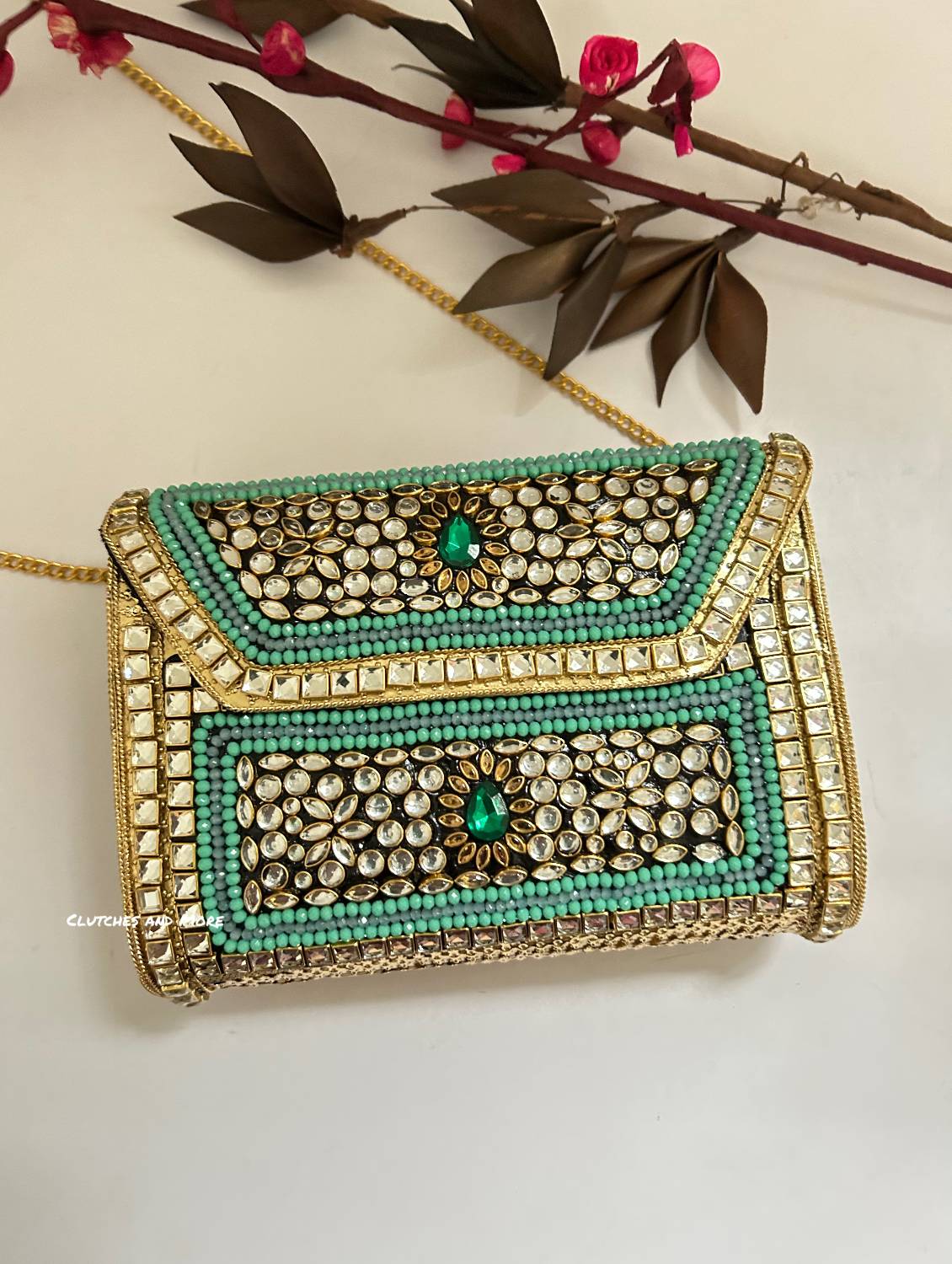 Kasika Kundan Brass Clutch Multicolored