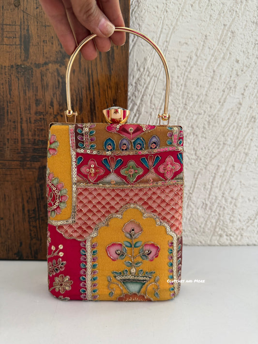 Maharani Party Bag Yellow Brown  Multi
