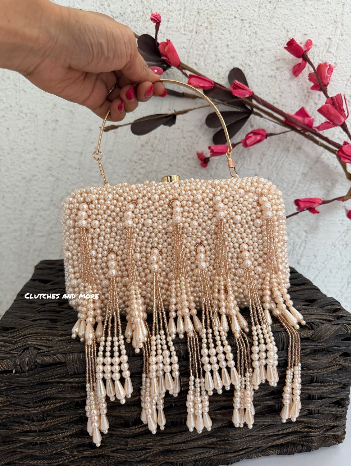 Rose Gold  Pearl Tassle Clutch