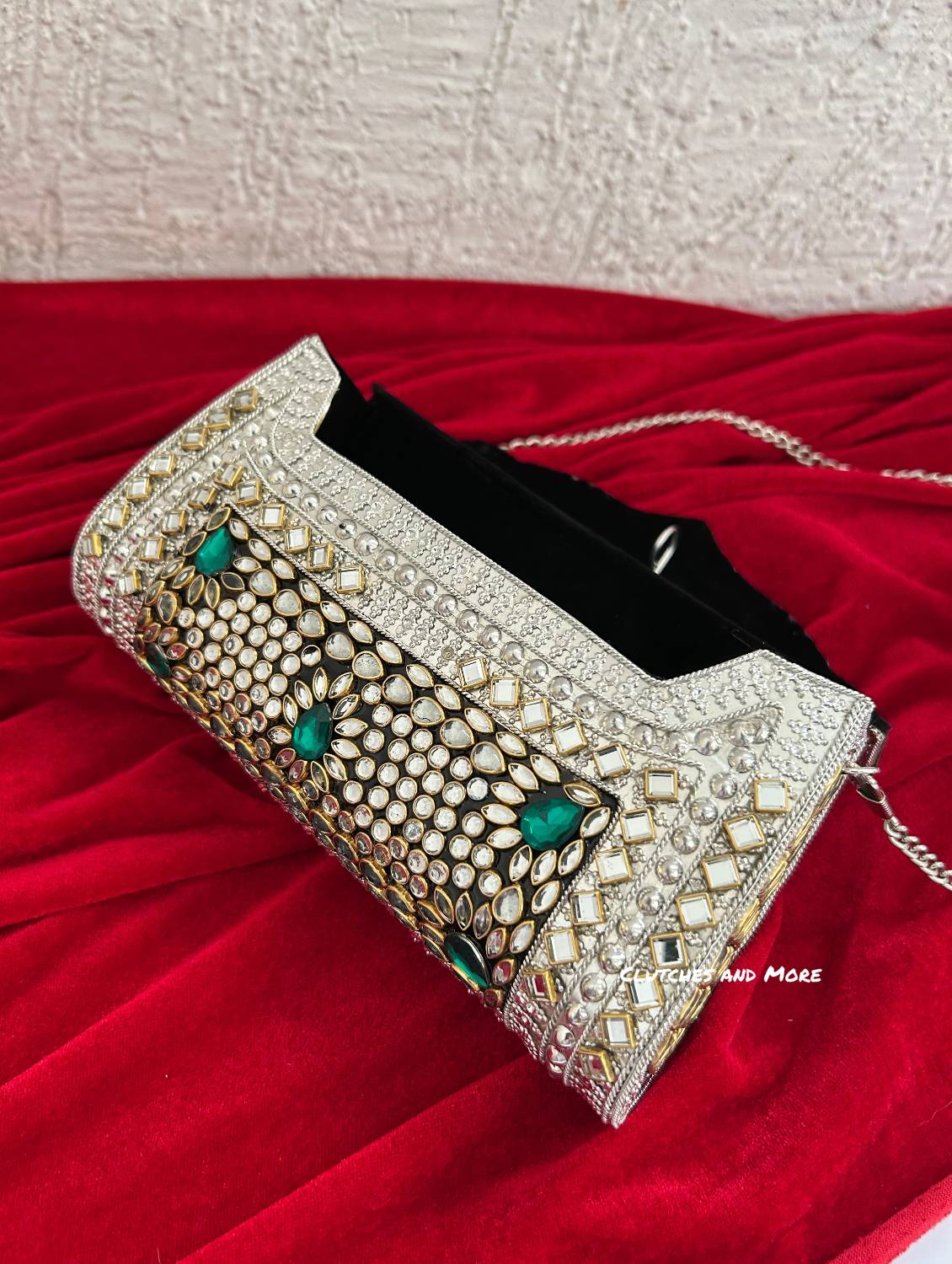 Kasika Kundan Brass Clutch Silver