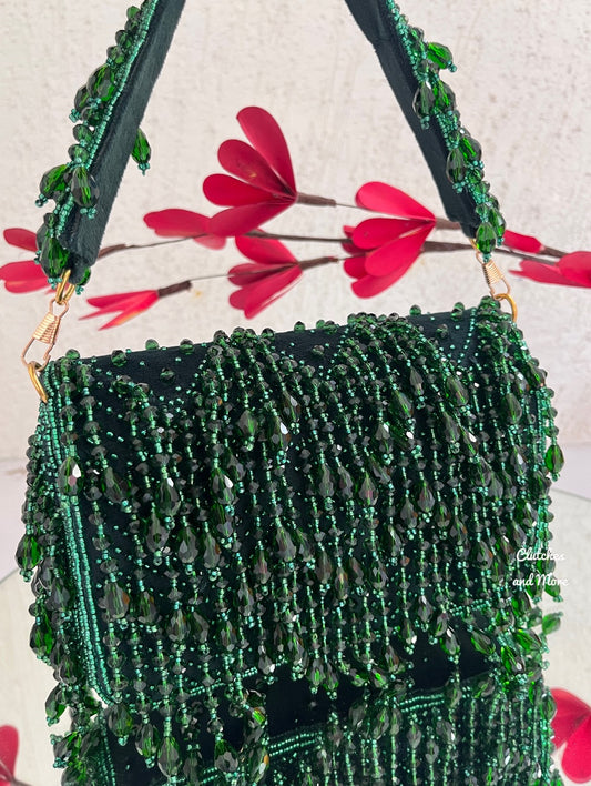 Aza Green Crystal Flap Bag