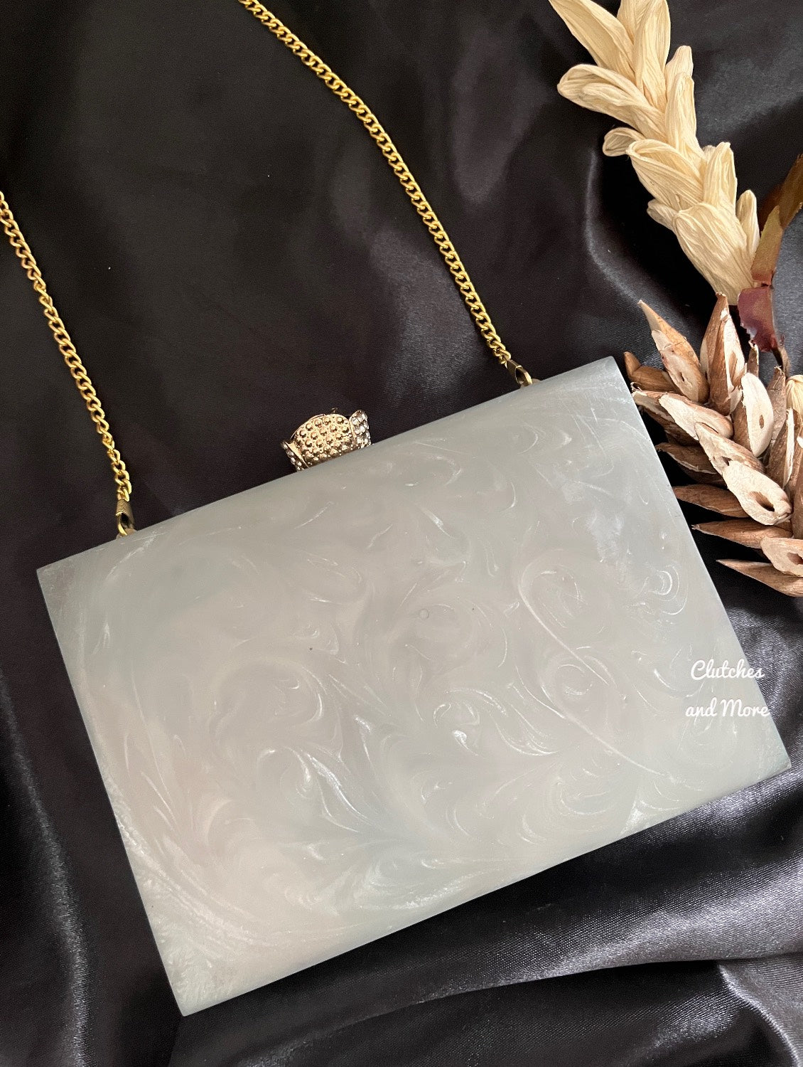 Grey Resin clutch with embellishments