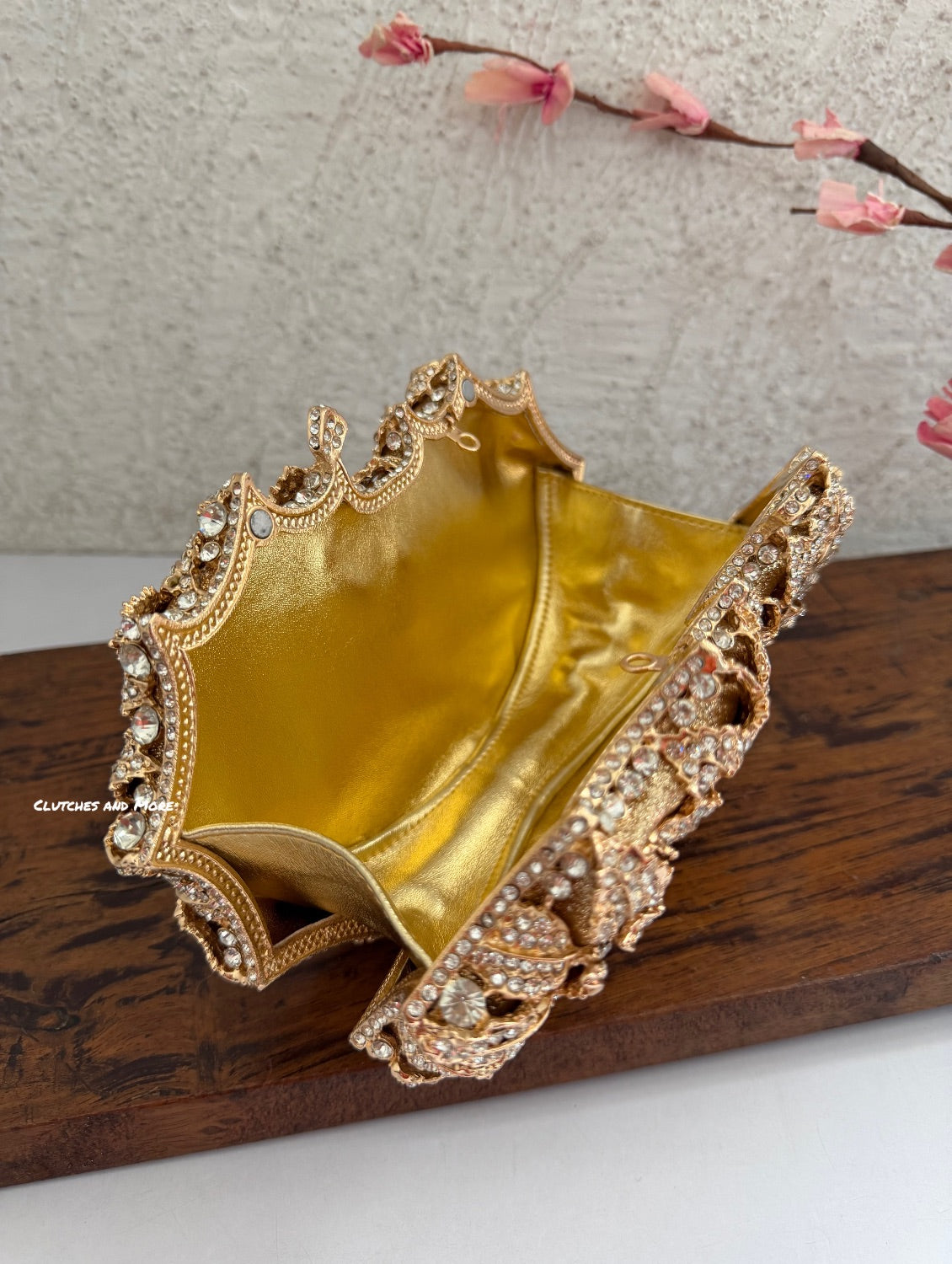 Premium Crystal Gold Rose Clutch