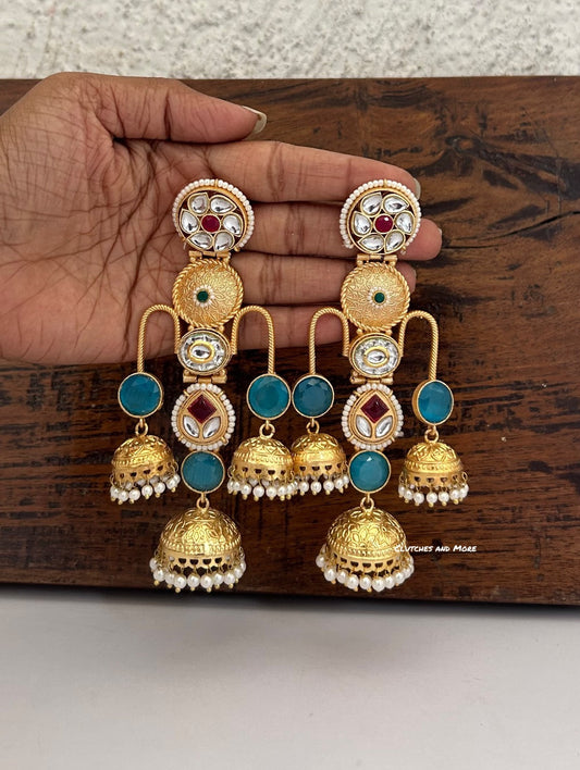 Haniya Gold Kashmiri Jhumka Light Blue