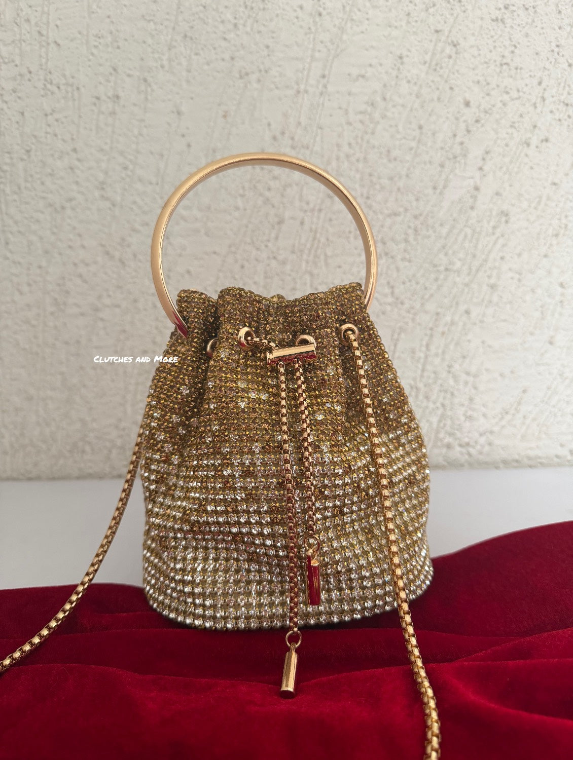 Rhinestone Bucket Bag Gold