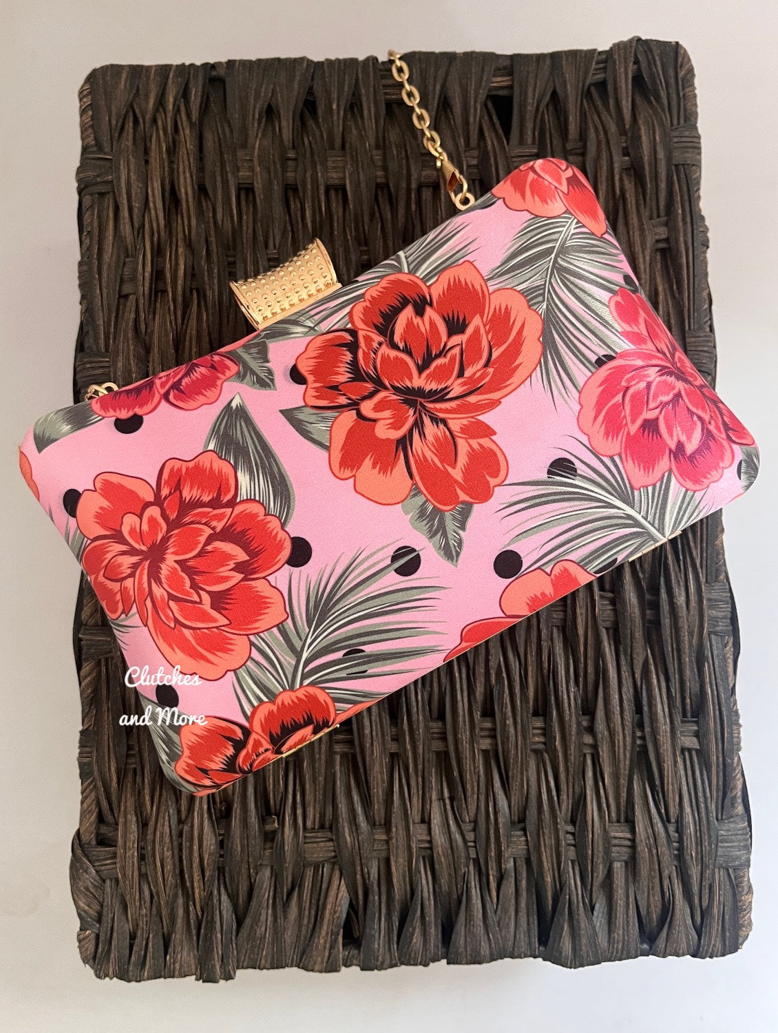 Poppy Pink multi Floral Clutch