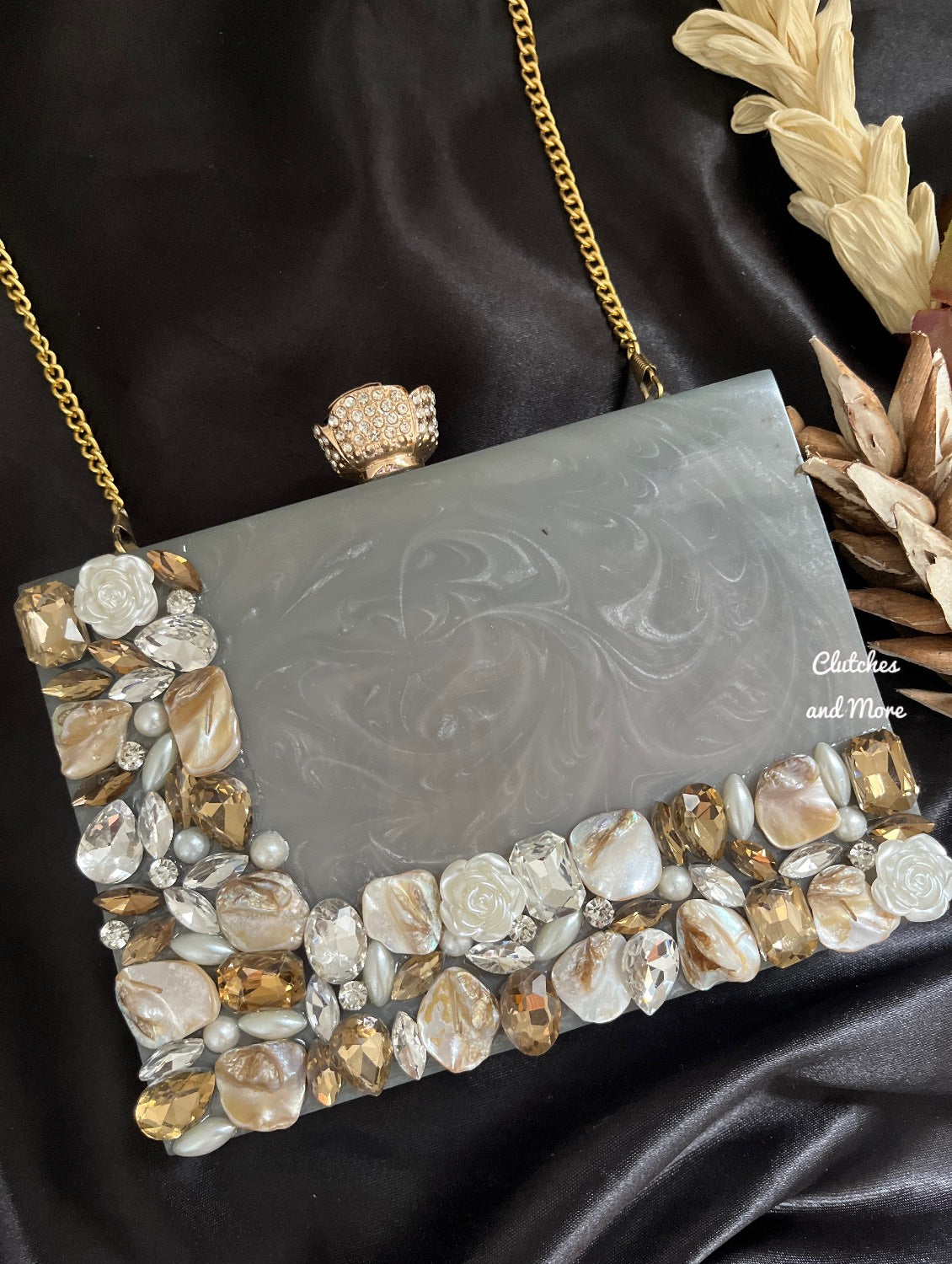 Grey Resin clutch with embellishments