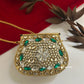 Kasika Kundan Brass Mini Clutch Green