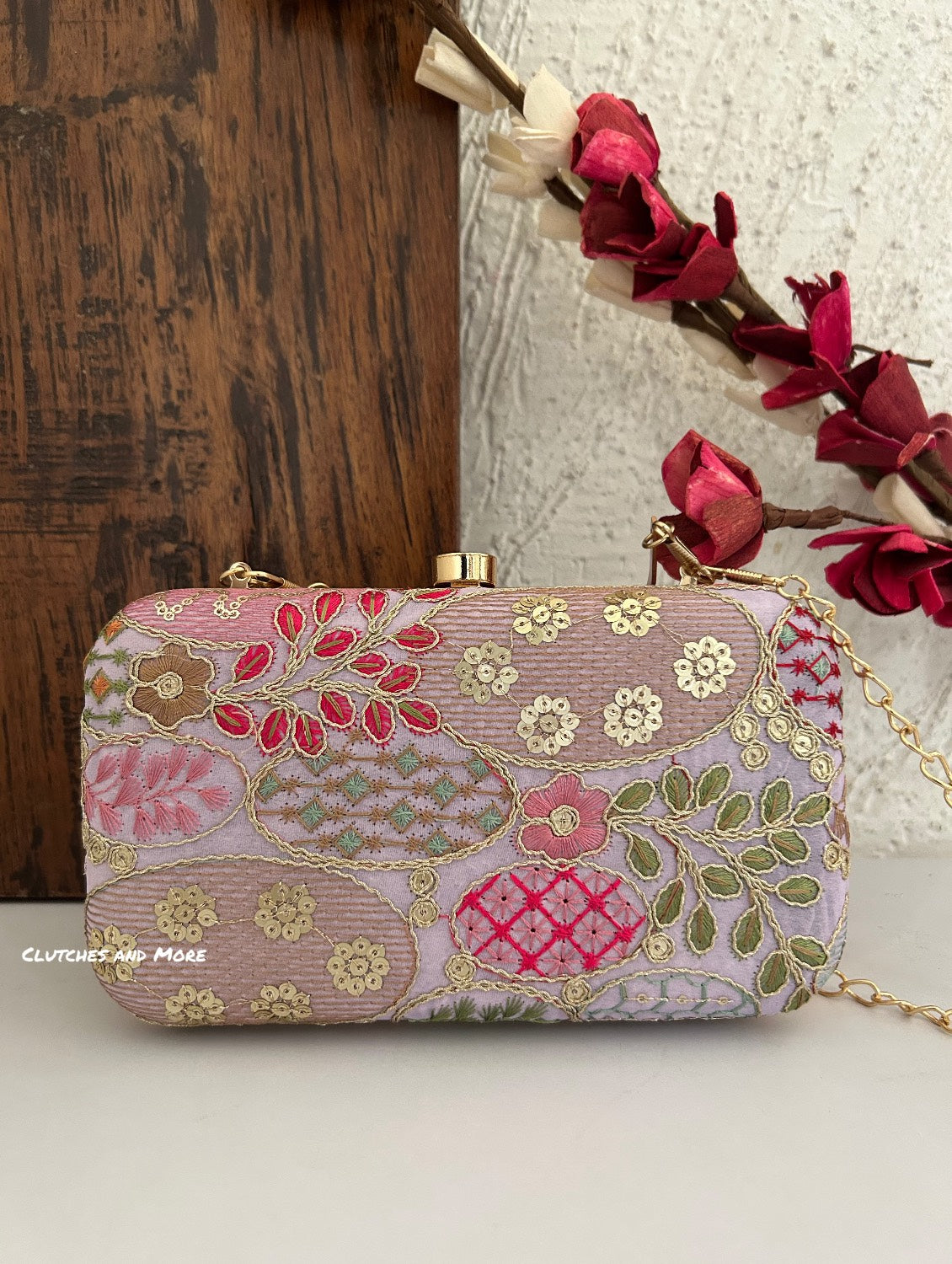 Lakhnawi Chikankari Bag Lavender Rectangle