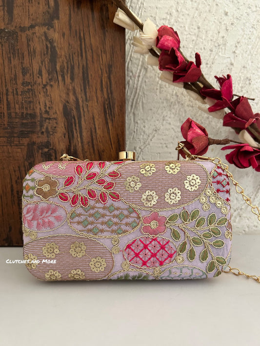 Lakhnawi Chikankari Bag Lavender Rectangle