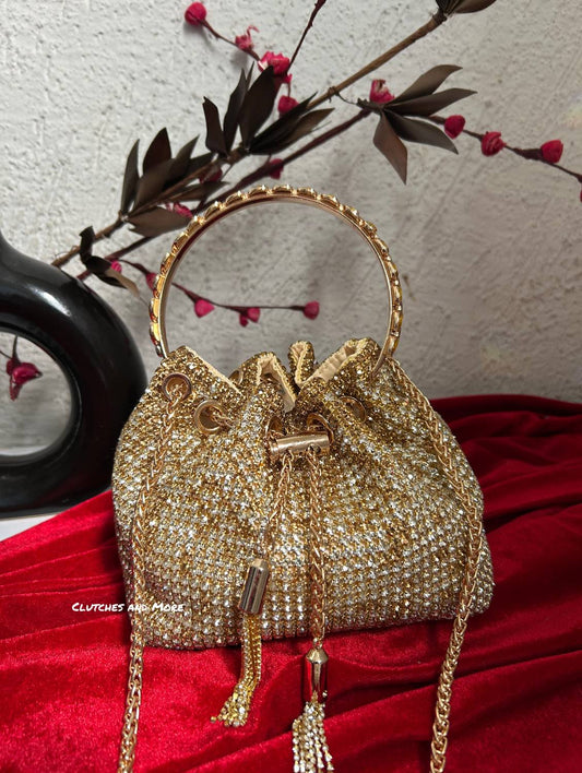 Rhinestone Bucket Bag Gold Shaded
