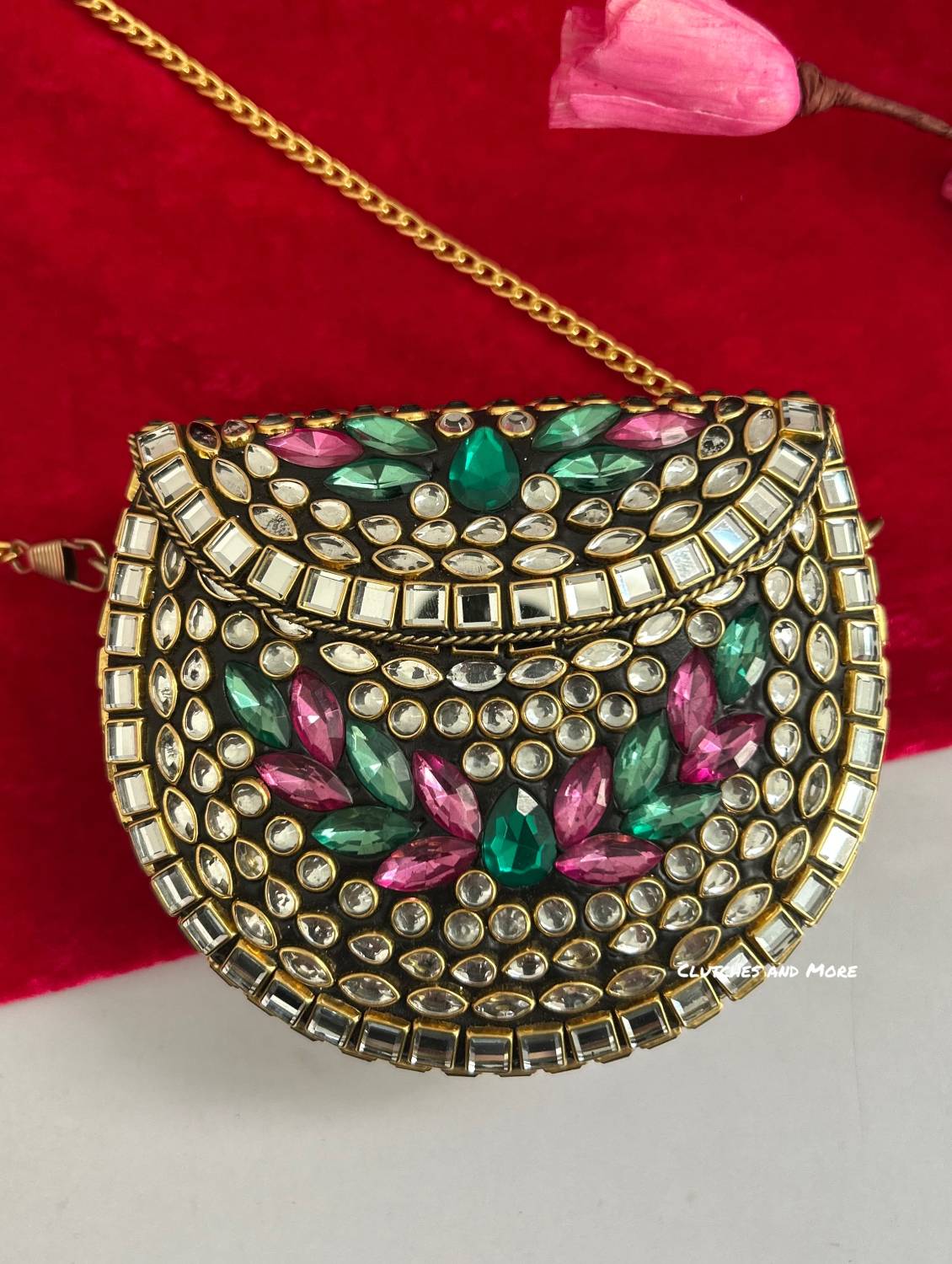 Kasika Kundan Brass Mini Clutch Multicolored