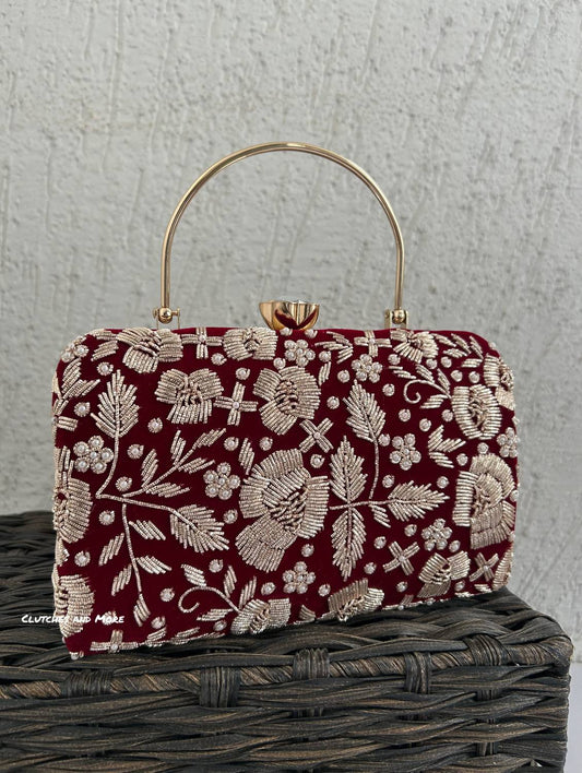Gulnaar Embroidered Clutch Maroon