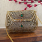 Kasika Kundan Brass Clutch Green Gold
