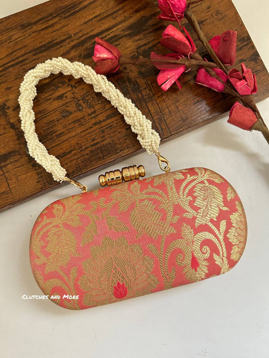 Adaa Banarsi Clutch Peach