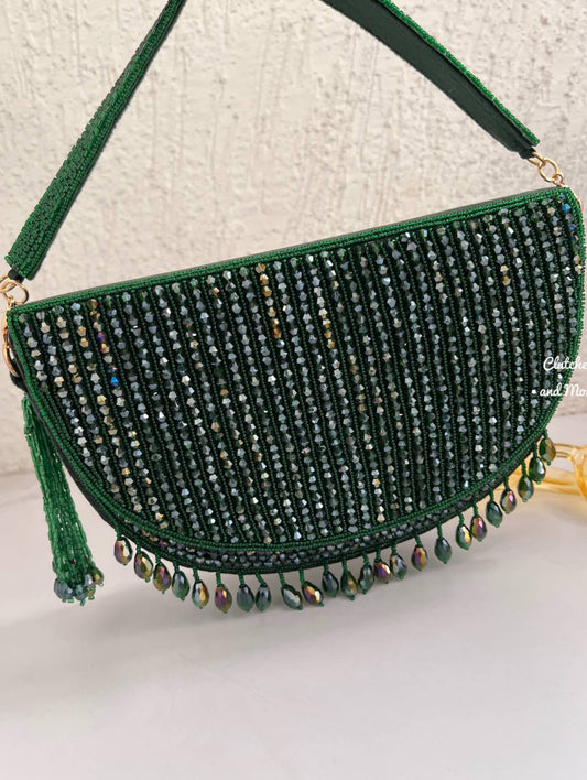 Half Moon Crystal Bag Green