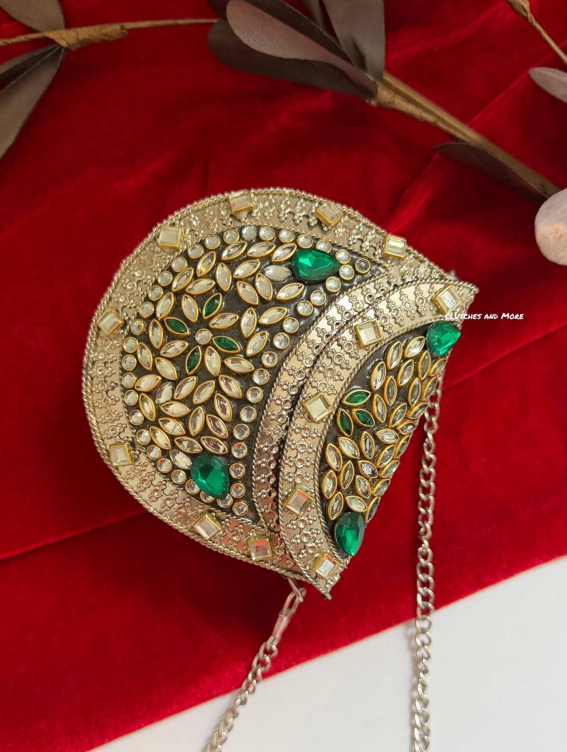 Kasika Kundan Brass Clutch Mini Silver