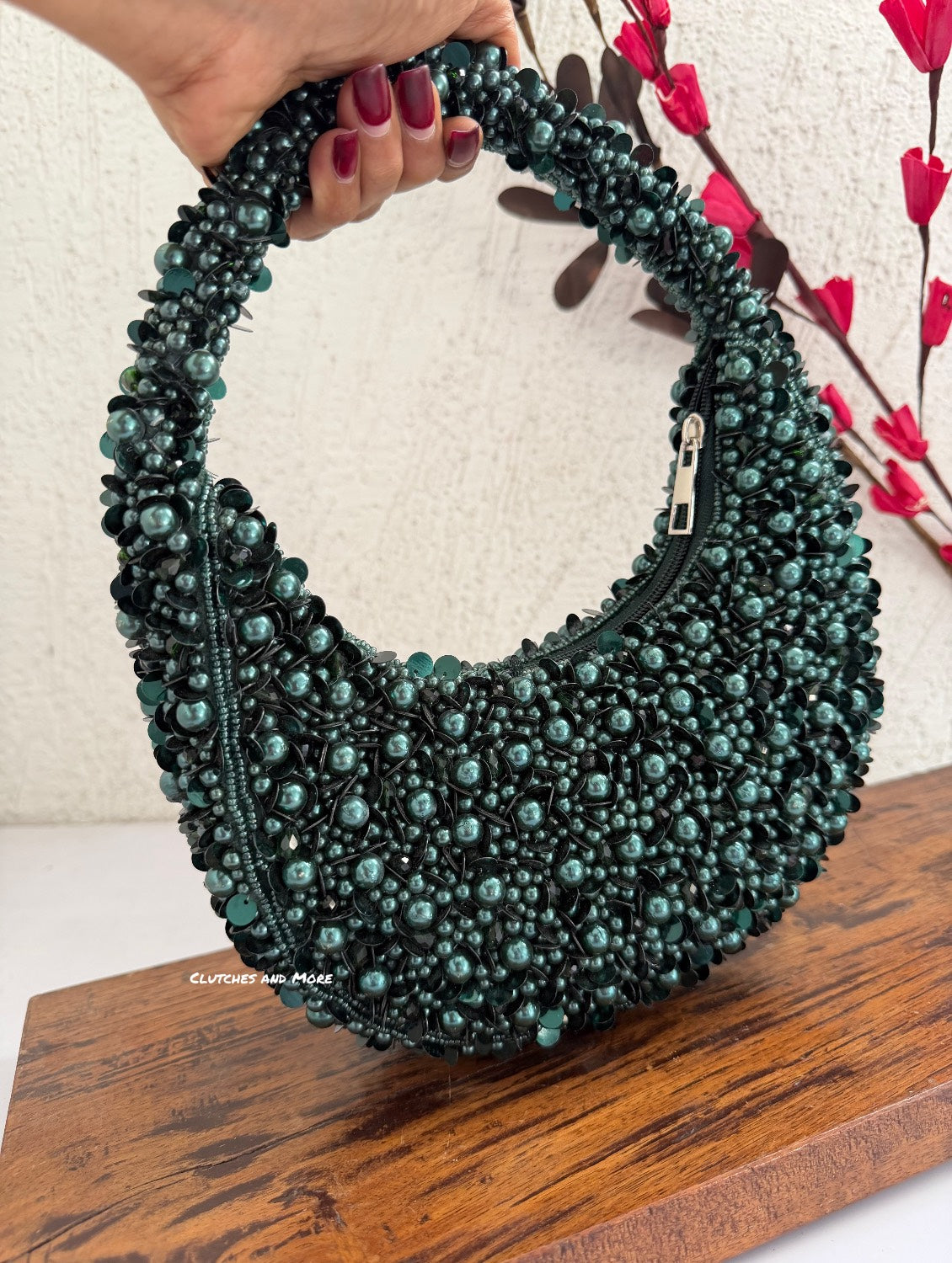 Halo Premium Pearl Baguette Bag Green