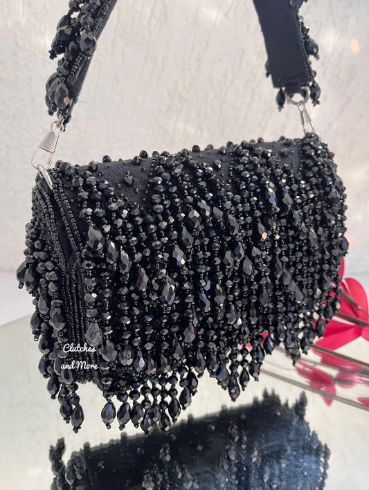 Aza Black Crystal Flap Bag