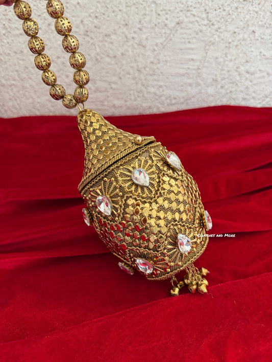 Mini Metal Potli Bag  Gold