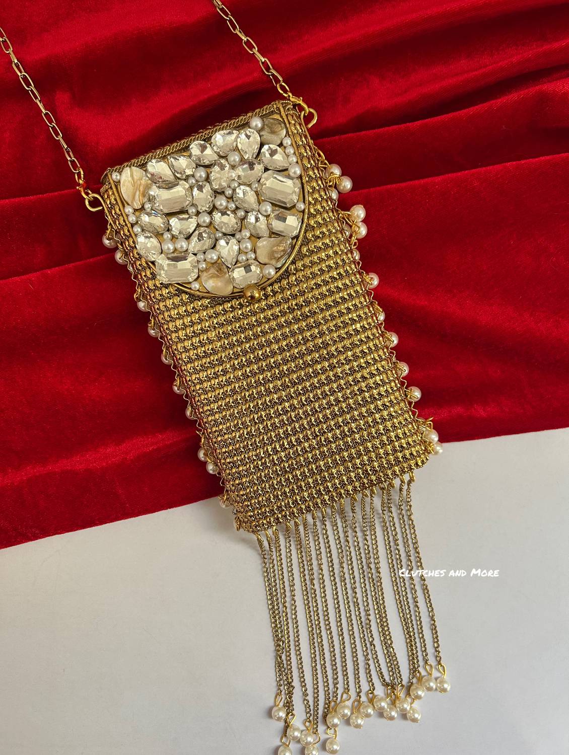 Brass Mother of Pearl Mobile Bag Gold