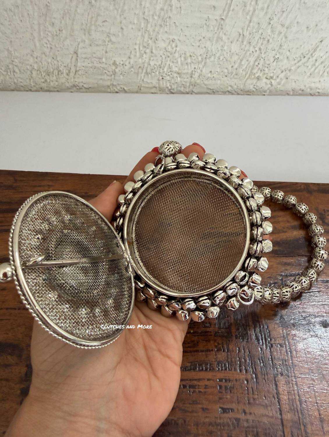 Mini Metal Round Ghunghroo Bag Silver