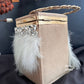 Feather Box Clutch White Beige