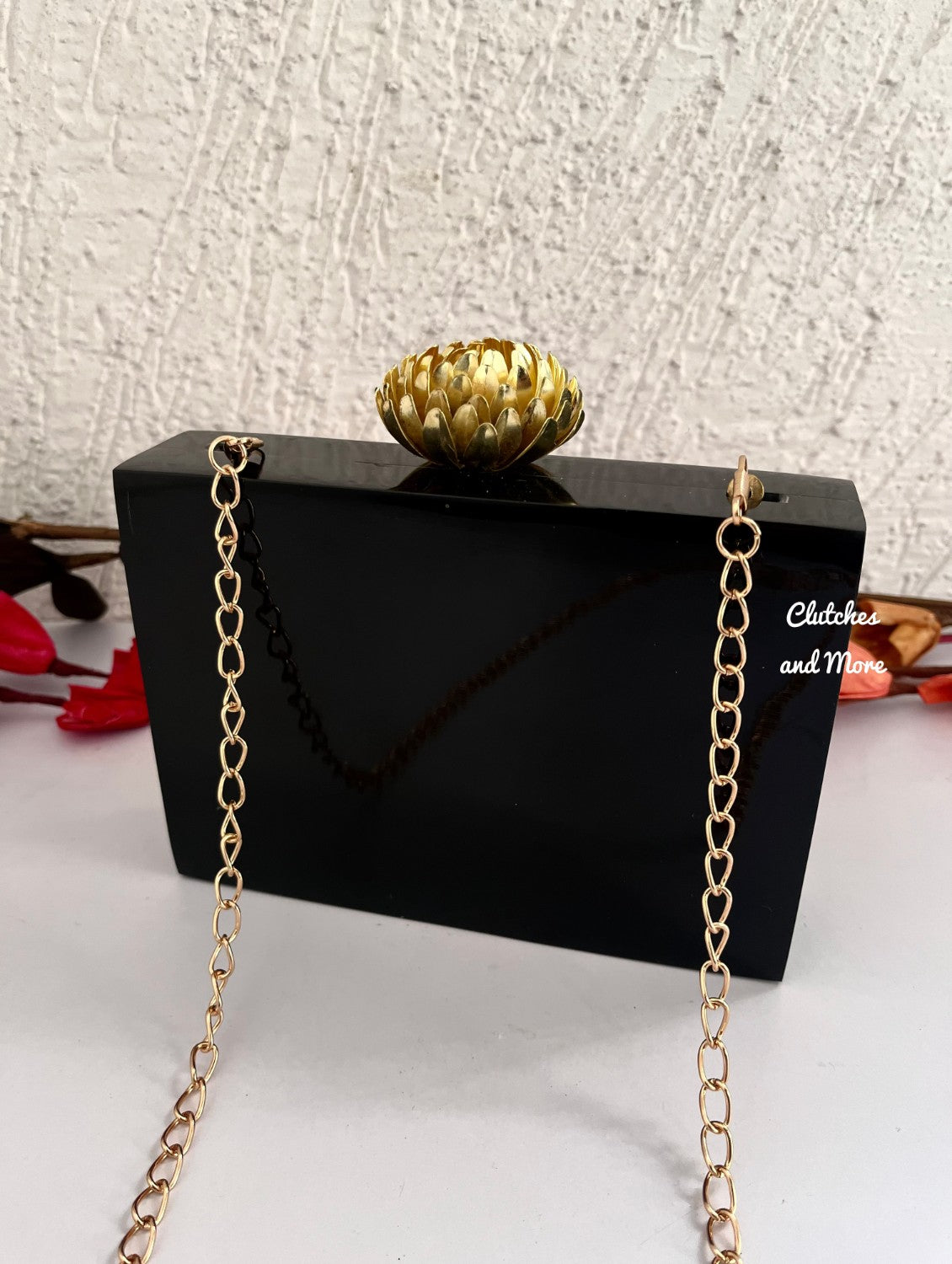 Kundan Black Resin Name clutch with Pearl Handle