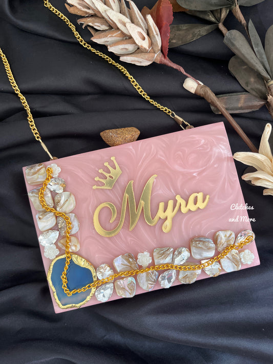 Baby Pink Resin clutch with Name