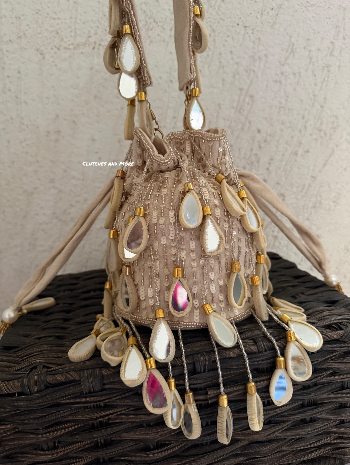 Premium Mirror Potli Ivory