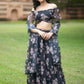 Black Floral Organza Lehenga by Dorie