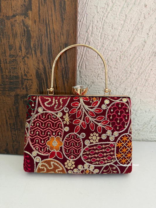 Lakhnawi Chikankari Bag Maroon