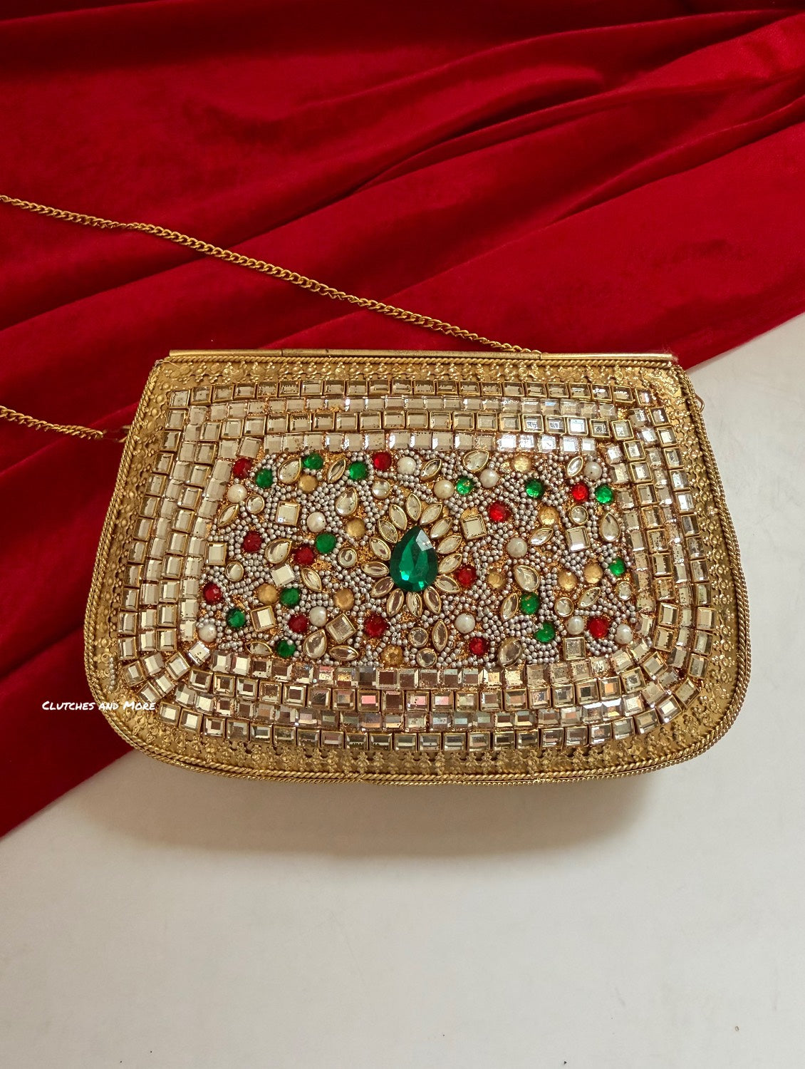 Kasika Kundan Brass Clutch Pearl Multicolored