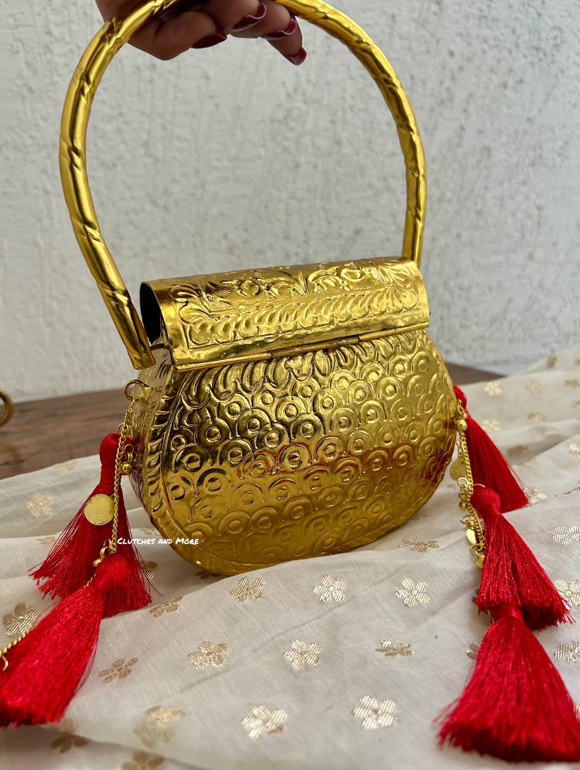 Ridhima Brass Clutch with Tassles (Red)