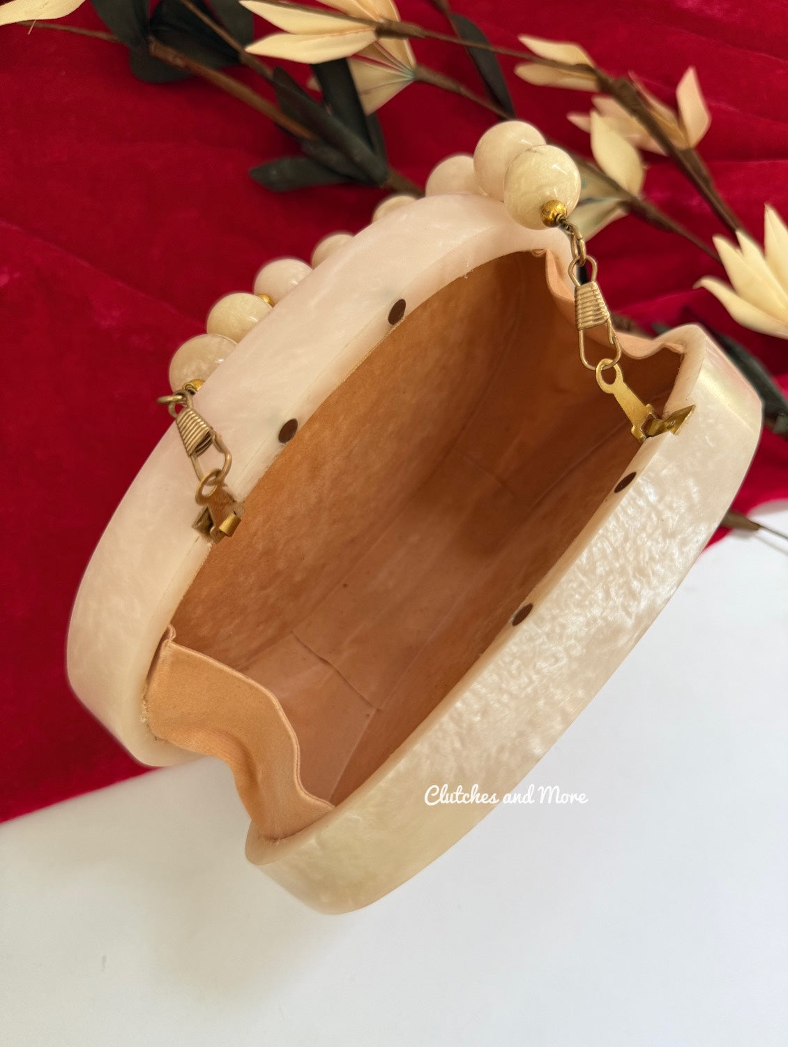 Embellished Oval Resin Clutch with Handle
