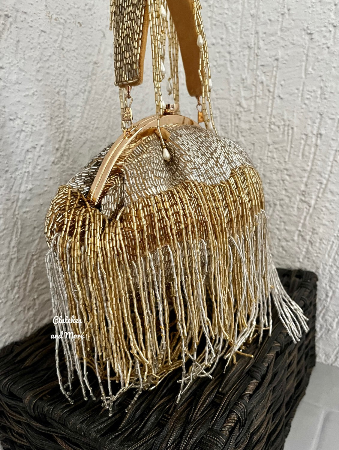 Silver Gold Batua Bag with long Tassles