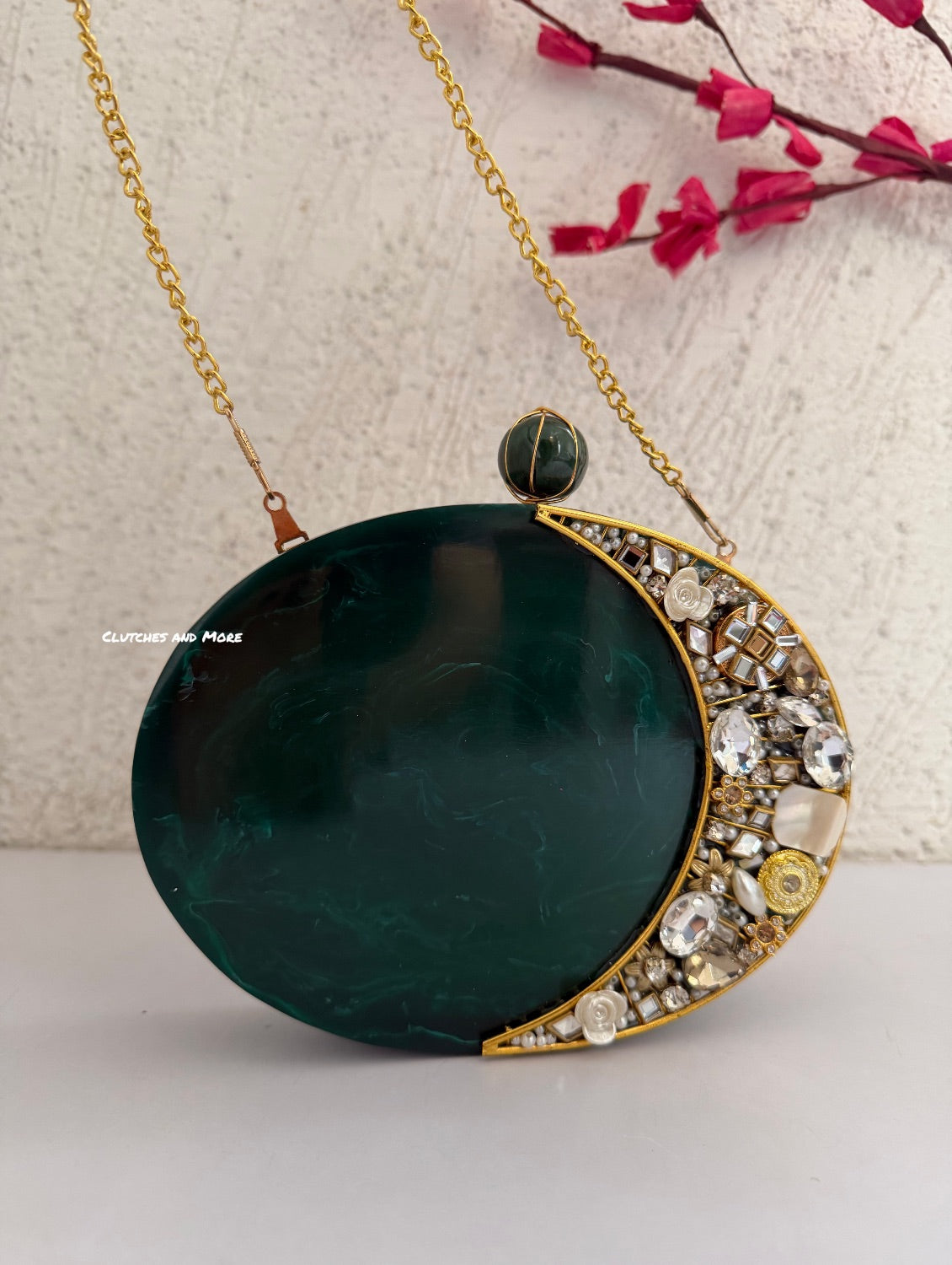 Moonstone Royal Resin Clutch Green
