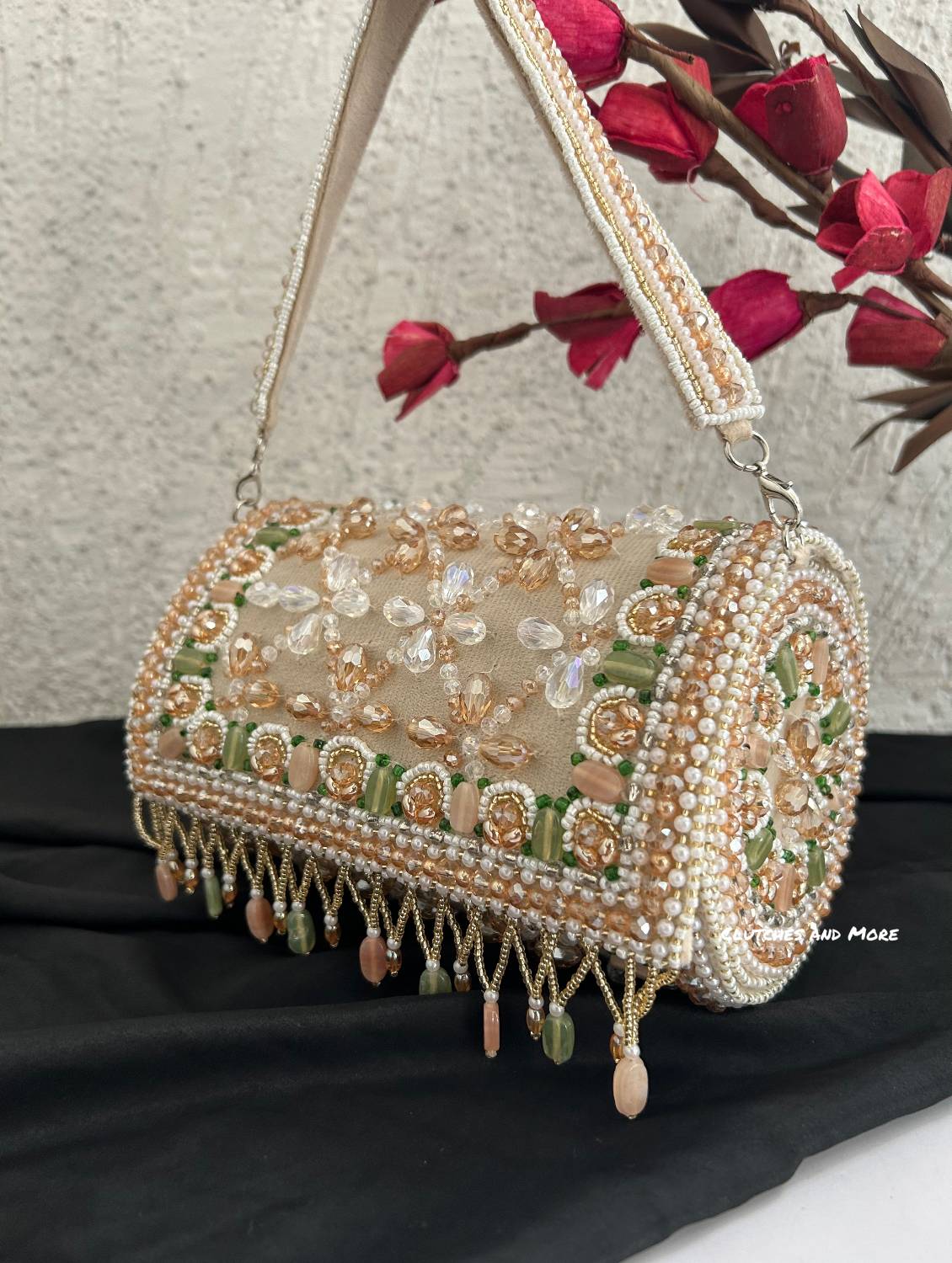 Victoria Cylindrical Beaded Bag Nude