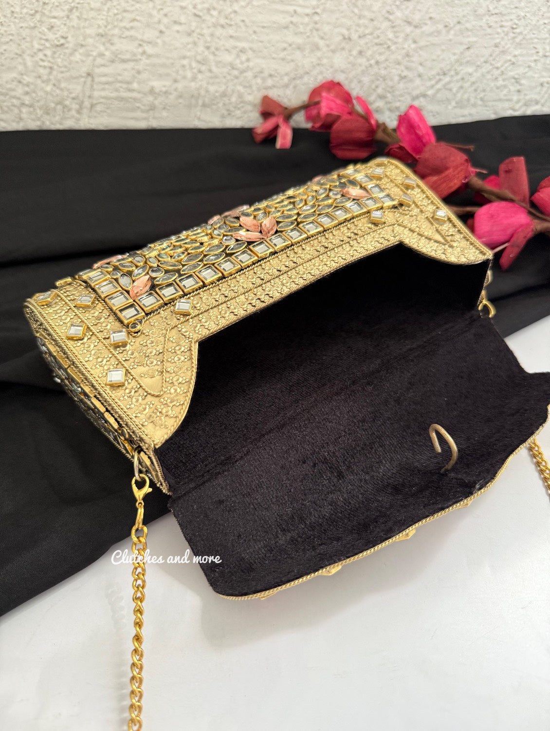 Kasika Kundan Brass Clutch Gold Rose Gold
