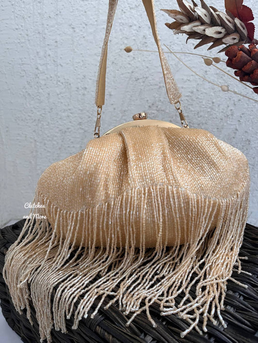 Champagne Batua Bag with long Tassles