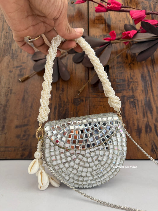Boho Silver Mini Shell Bag