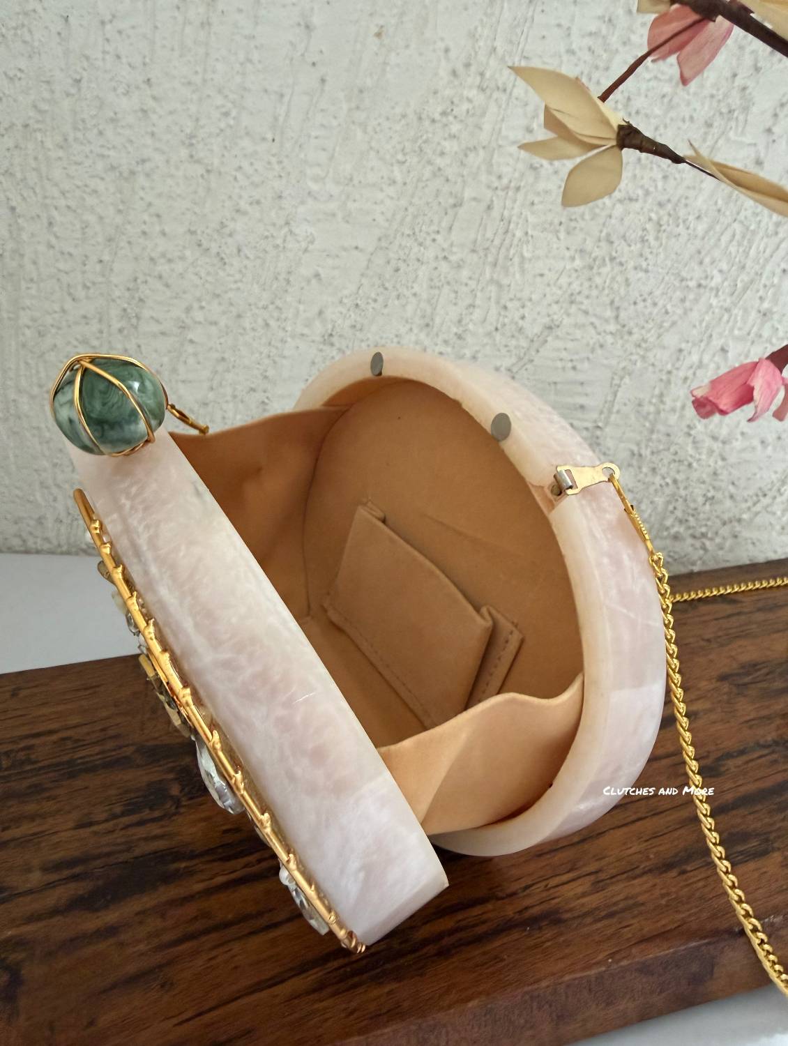 Moonstone Royal Resin Clutch Nude White