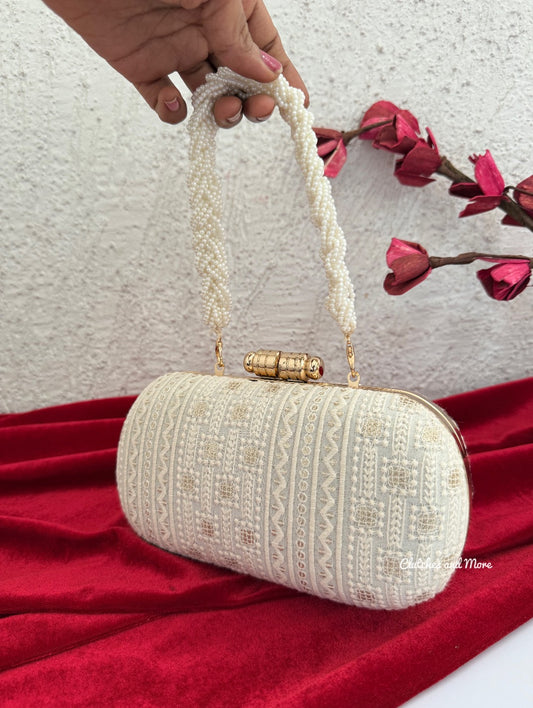 Adaa Chikankari Clutch White