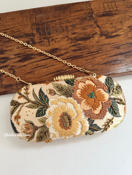 Poppy Floral Capsule Clutch Nude