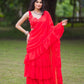 Red Georgette Pre Draped Saree by Dorie