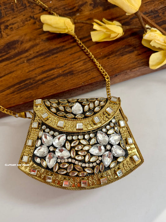 Kasika Kundan Brass Clutch Mini Gold