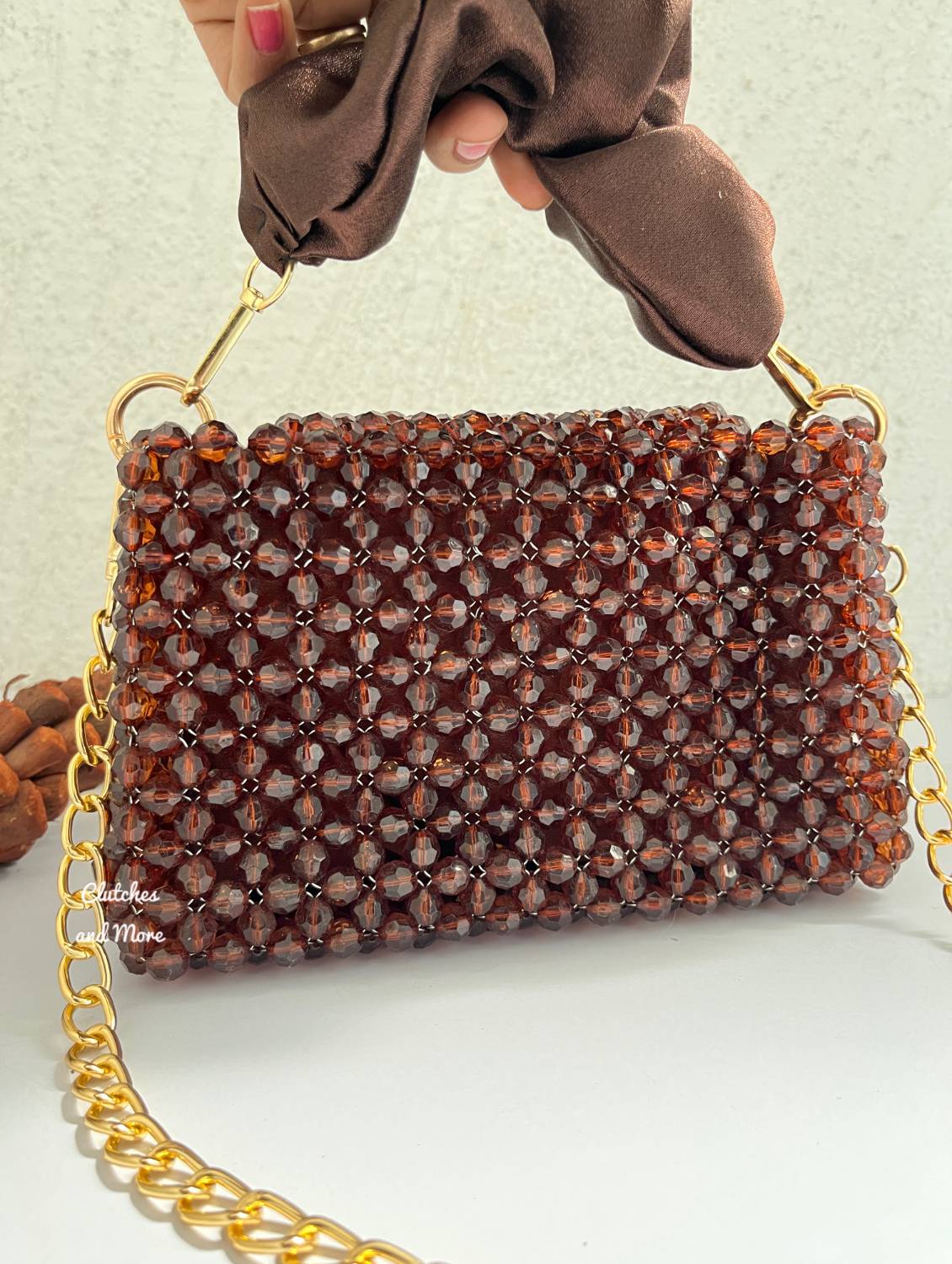 Celebrity Edit Crystal Bag Chocolate Brown