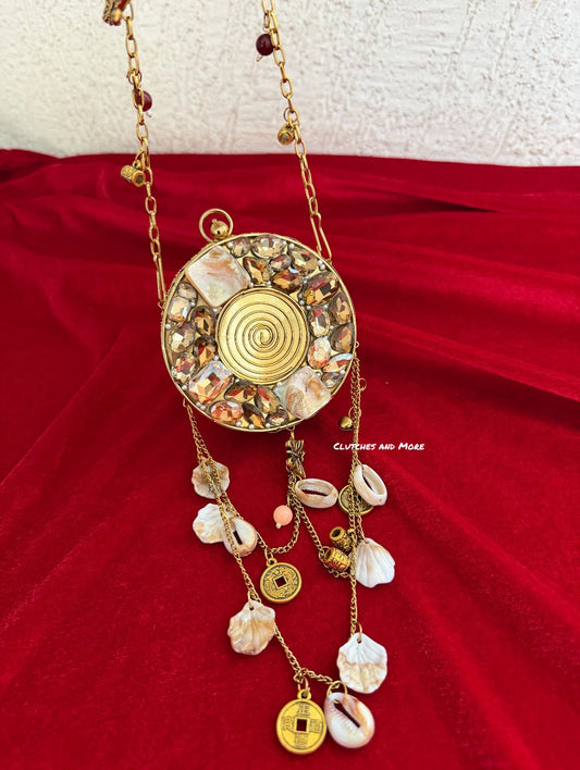 Mini Mother of Pearl Clutch Round Gold