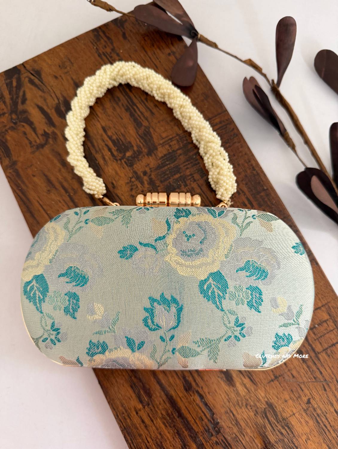 Adaa Banarsi Clutch Blue Floral